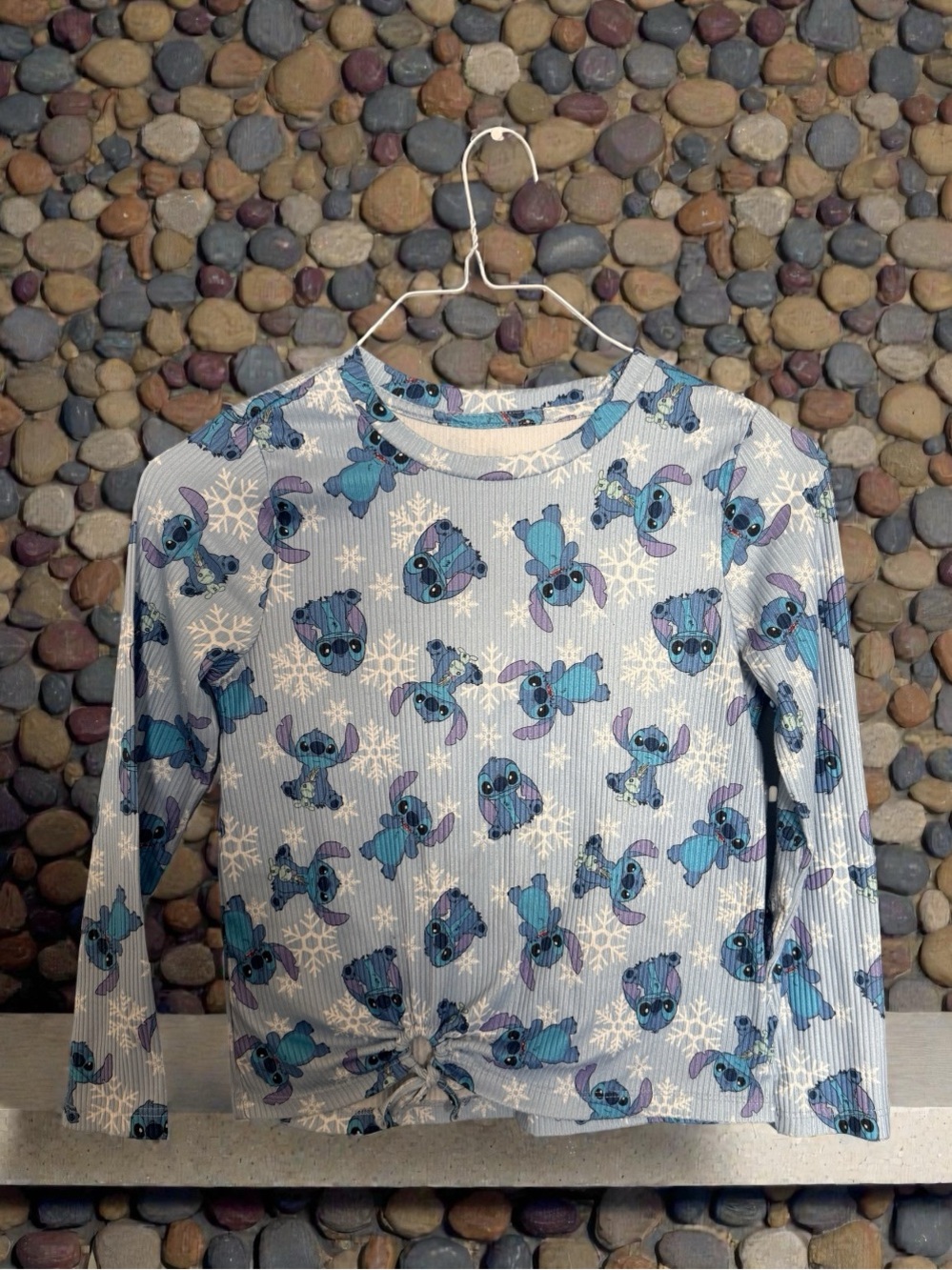 Girls' Blue Stitch Print Long-Sleeve Top